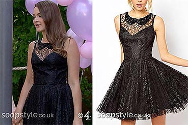 Sienna black skater prom dress worn on Hollyoaks