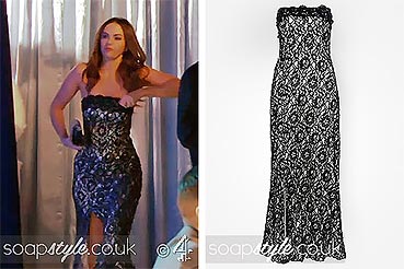 Mercedes McQueen black lace dress in Hollyoaks