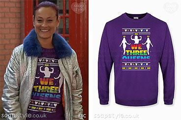 Tina Carter EastEnders three queens Christmas jumper Tina Carter EastEnders three queens Christmas jumper
