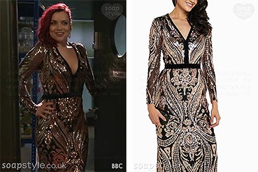Whitney in EastEnders Rose Gold Sequin Dress