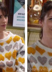 Kerry in Emmerdale yellow heart jumper tonight