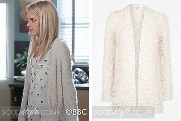 Lucy Beale in EastEnders cream fluffy eyelash cardigan Lucy Beale in EastEnders cream fluffy eyelash cardigan
