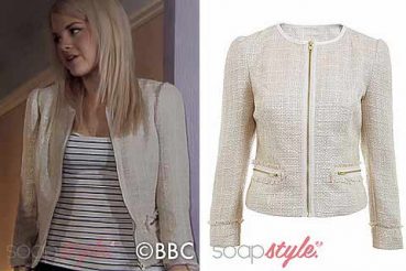 Lucy Beale in EastEnders cream cropped jacket Lucy Beale in EastEnders cream cropped jacket