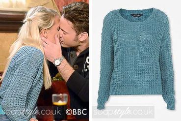 Lucy Beale in EastEnders green blue waffle knit jumper Lucy Beale in EastEnders green blue waffle knit jumper