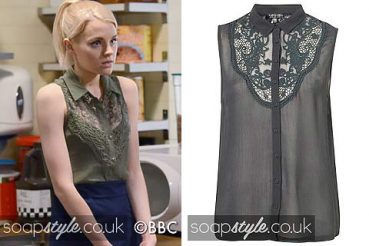 Lucy Beale EastEnders wardrobe green lace sleeveless top Lucy Beale EastEnders wardrobe green lace sleeveless top