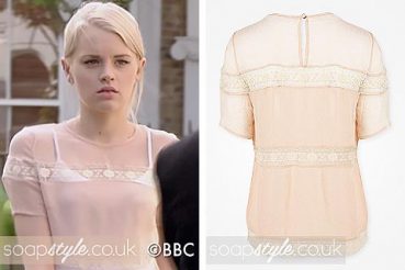 Lucy Beale EastEnders wardrobe sheer pink top Lucy Beale EastEnders wardrobe sheer pink top