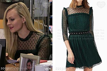 Sarah in Coronation Street Black / Green Star Mesh Dress