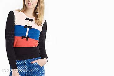 Julie Carp in Coronation Street bow stripe jumper Julie Carp in Coronation Street bow stripe jumper