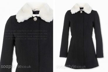 Katy Armstrong in Coronation Street fur collar coat