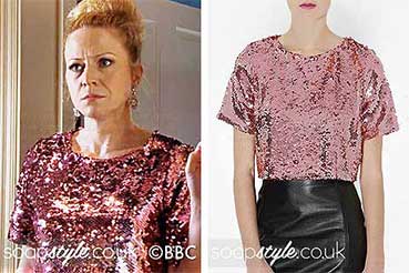 Linda EastEnders Clothes: Pink Sequin Top