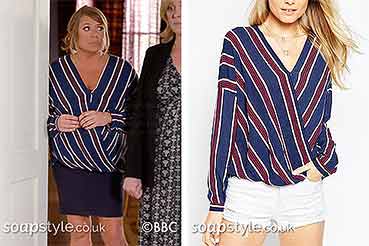 Sharon in EastEnders Blue & Red Stripe Blouse
